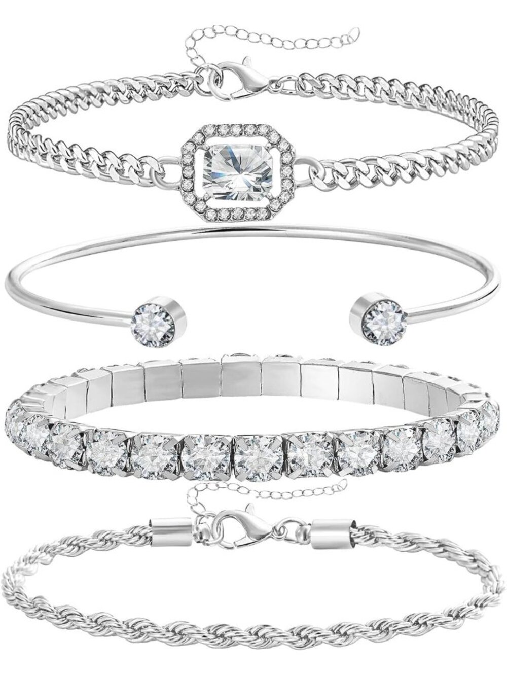 Dainty Gold & Silver Bracelet Set for Women - 4 Pcs 14K Plated Link Jewelry